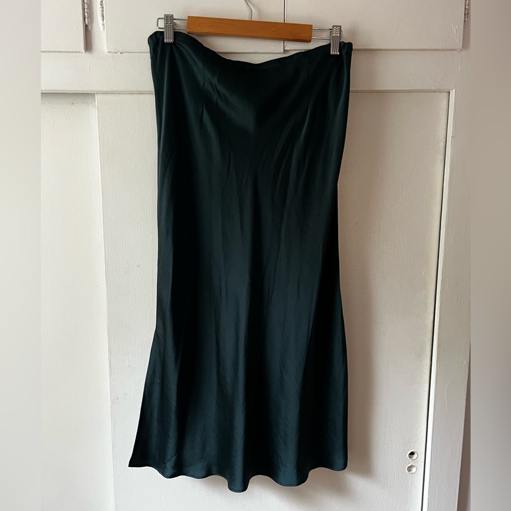 Madewell Drawstring Satin Midi Slip Skirt in Smoky Spruce Green Size 10 - Picture 7 of 7